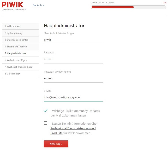 Blog auf dem eigenen Server das Webanalytik Tool Piwik installieren 02