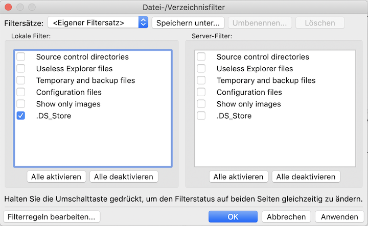 Blog Filezilla einrichten und MAC spezifische Dateien ausblenden 09